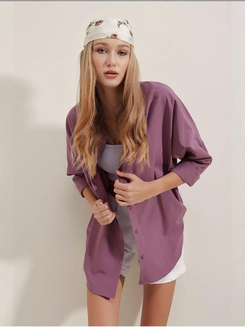 Chemise oversize à motif en popeline avec boutons bdart - Kiabi Chemise oversize à motif en popeline avec boutons bdart - Kiabi