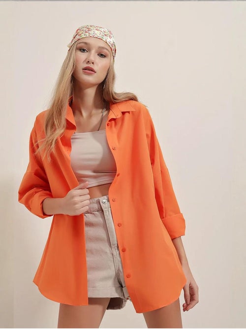 Chemise oversize à motif en popeline avec boutons bdart - Kiabi Chemise oversize à motif en popeline avec boutons bdart - Kiabi