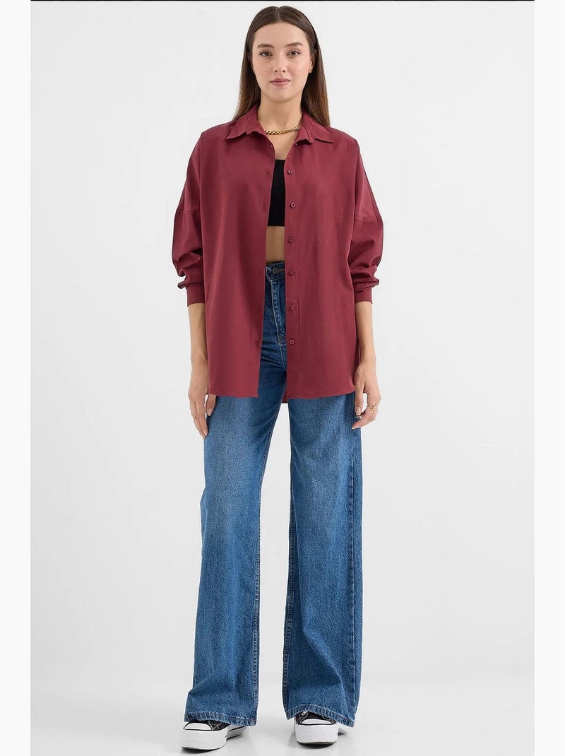 Chemise oversize à motif en popeline avec boutons bdart Rouge grenat - Kiabi