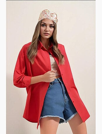 Chemise oversize à motif en popeline avec boutons bdart