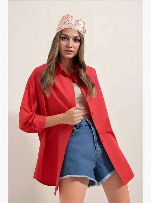 Chemise oversize à motif en popeline avec boutons bdart - Kiabi Chemise oversize à motif en popeline avec boutons bdart - Kiabi