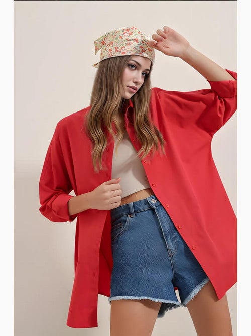 Chemise oversize à motif en popeline avec boutons bdart - Kiabi Chemise oversize à motif en popeline avec boutons bdart - Kiabi