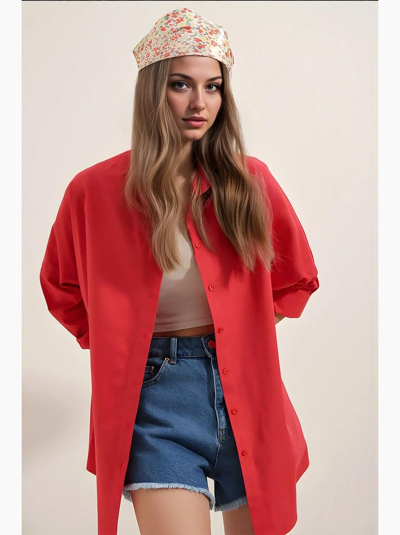 Chemise oversize à motif en popeline avec boutons bdart Rouge - Kiabi