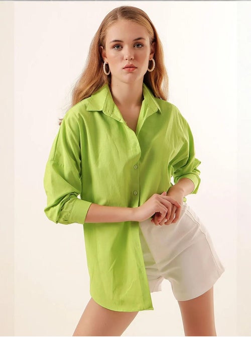 Chemise oversize à motif en popeline avec boutons bdart - Kiabi Chemise oversize à motif en popeline avec boutons bdart - Kiabi
