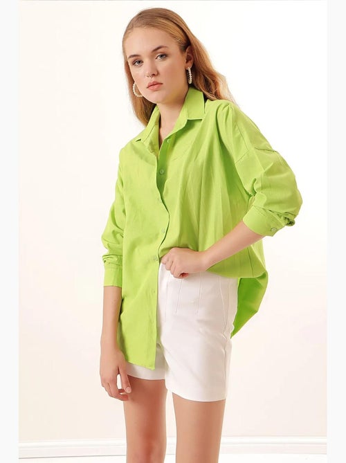 Chemise oversize à motif en popeline avec boutons bdart - Kiabi Chemise oversize à motif en popeline avec boutons bdart - Kiabi