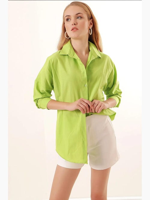 Chemise oversize à motif en popeline avec boutons bdart - Kiabi Chemise oversize à motif en popeline avec boutons bdart - Kiabi