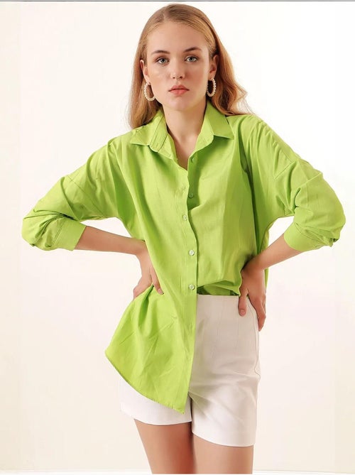 Chemise oversize à motif en popeline avec boutons bdart - Kiabi Chemise oversize à motif en popeline avec boutons bdart - Kiabi
