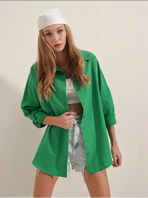 Chemise oversize à motif en popeline avec boutons bdart - Kiabi
