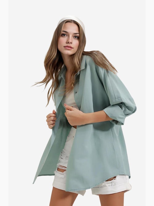 Chemise oversize à motif en popeline avec boutons bdart - Kiabi Chemise oversize à motif en popeline avec boutons bdart - Kiabi