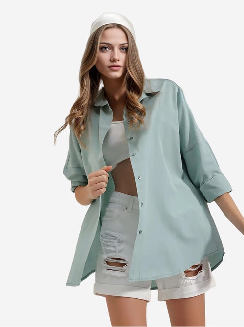Chemise oversize à motif en popeline avec boutons bdart - Kiabi Chemise oversize à motif en popeline avec boutons bdart - Kiabi