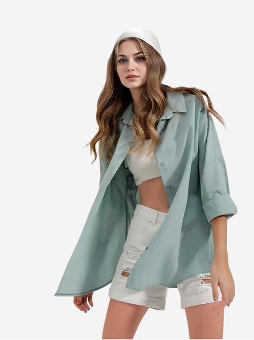 Chemise oversize à motif en popeline avec boutons bdart - Kiabi Chemise oversize à motif en popeline avec boutons bdart - Kiabi