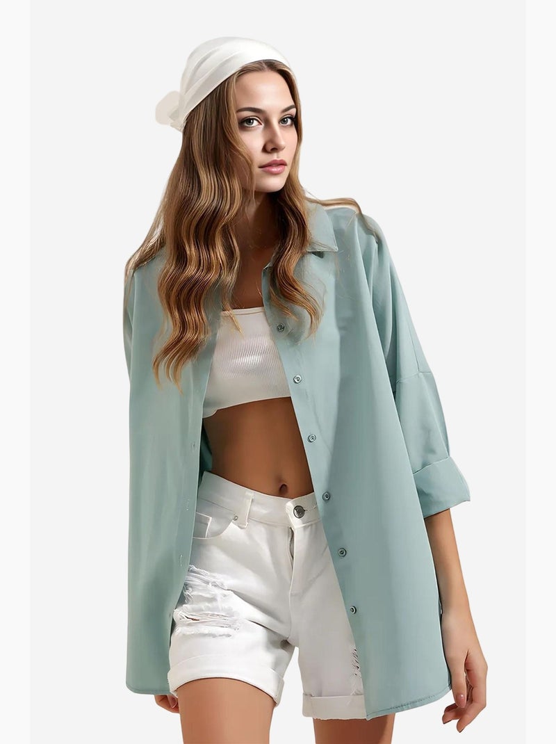 Chemise oversize à motif en popeline avec boutons bdart Vert - Kiabi