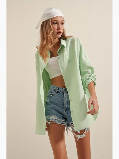 Chemise oversize à motif en popeline avec boutons bdart - Kiabi Chemise oversize à motif en popeline avec boutons bdart - Kiabi