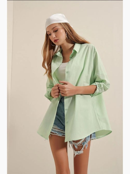 Chemise oversize à motif en popeline avec boutons bdart - Kiabi Chemise oversize à motif en popeline avec boutons bdart - Kiabi