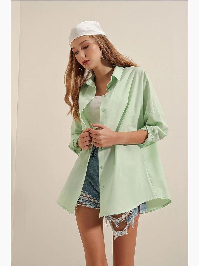 Chemise oversize à motif en popeline avec boutons bdart Vert menthe - Kiabi