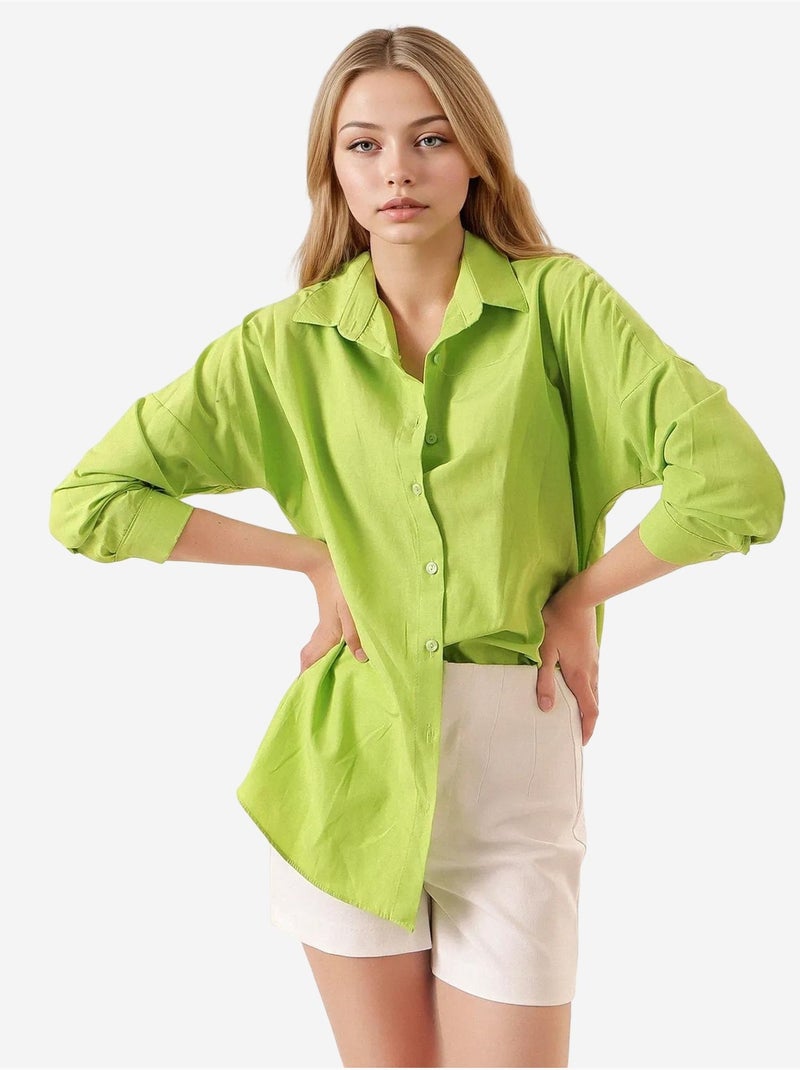 Chemise oversize à motif en popeline avec boutons bdart Vert tilleul - Kiabi