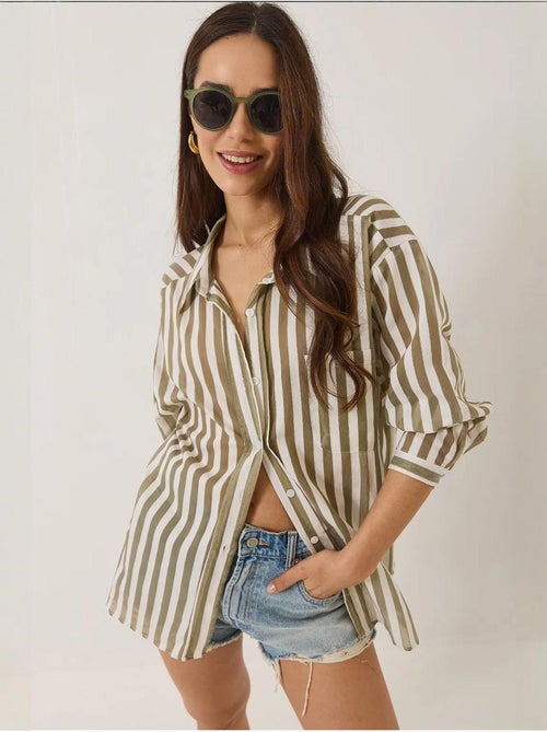 Chemise oversize à rayures et poche unique lucci - Kiabi