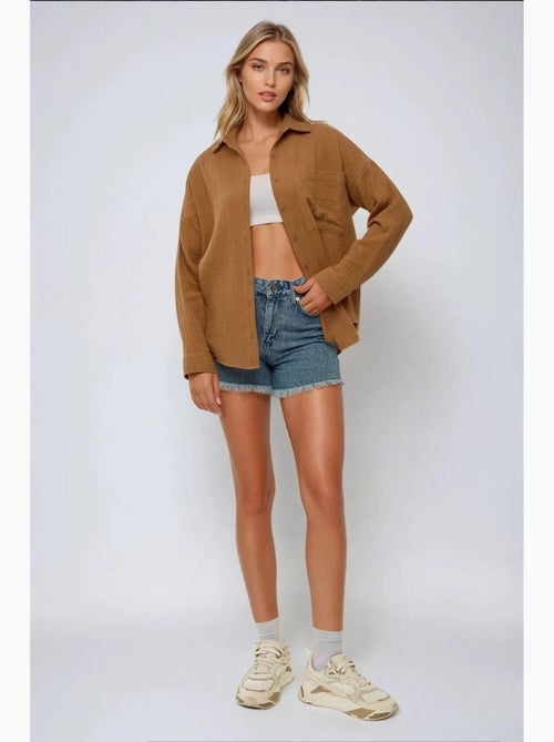 Chemise oversize en coton avec poche hiccup - Kiabi