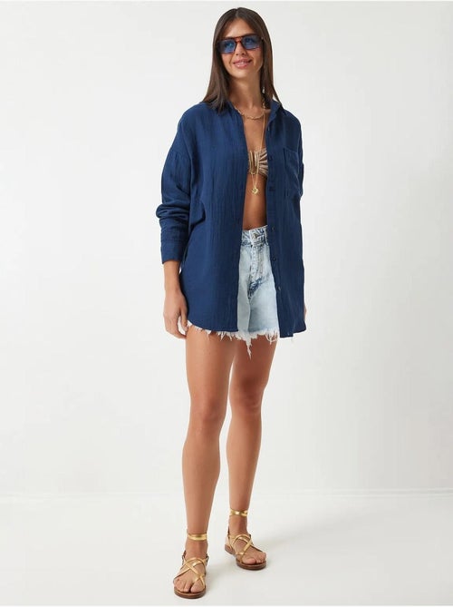 Chemise oversize en coton texturé avec poche istanbul - Kiabi Chemise oversize en coton texturé avec poche istanbul - Kiabi