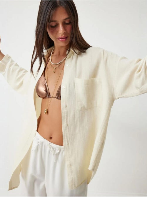 Chemise oversize en coton texturé avec poche istanbul - Kiabi