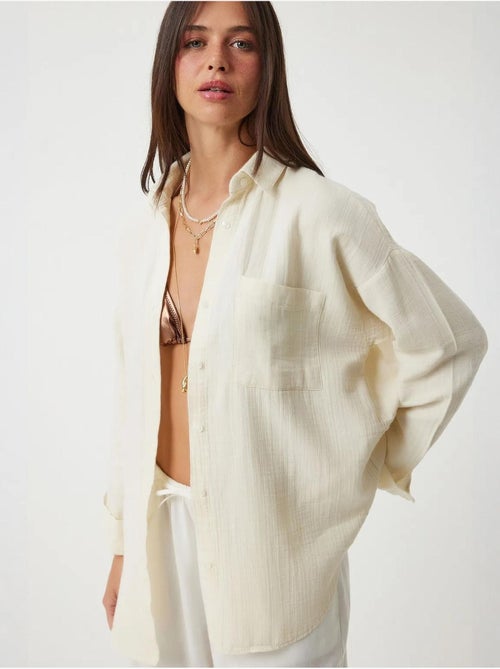 Chemise oversize en coton texturé avec poche istanbul - Kiabi