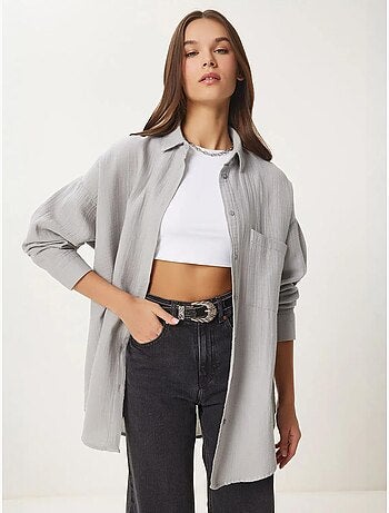 Chemise oversize en coton texturé avec poche istanbul