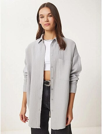 Chemise oversize en coton texturé avec poche istanbul