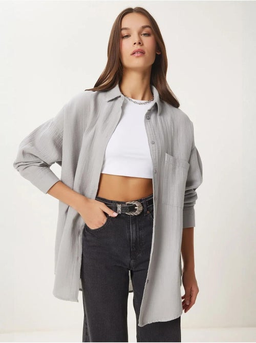 Chemise oversize en coton texturé avec poche istanbul - Kiabi