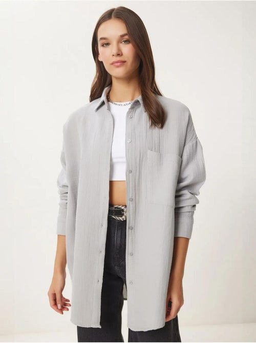 Chemise oversize en coton texturé avec poche istanbul - Kiabi