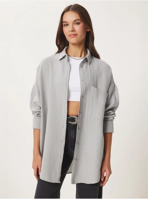 Chemise oversize en coton texturé avec poche istanbul - Kiabi