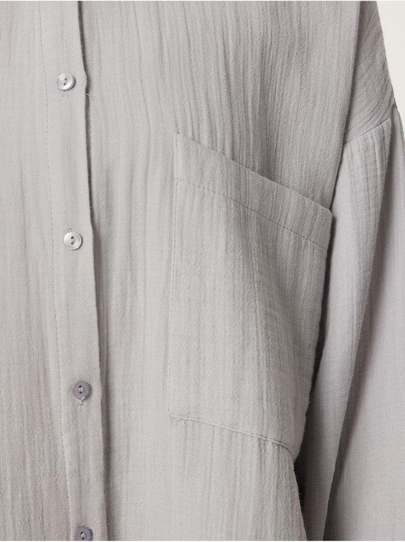 Chemise oversize en coton texturé avec poche istanbul Gris clair - Kiabi