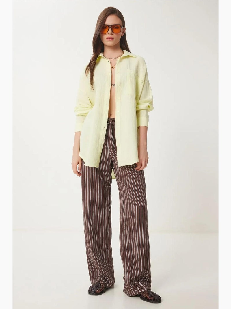 Chemise oversize en coton texturé avec poche istanbul Jaune citron - Kiabi