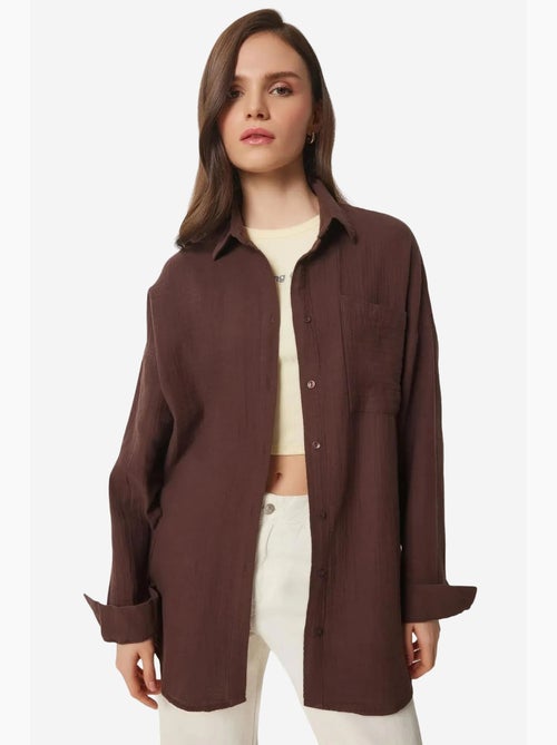 Chemise oversize en coton texturé avec poche istanbul - Kiabi