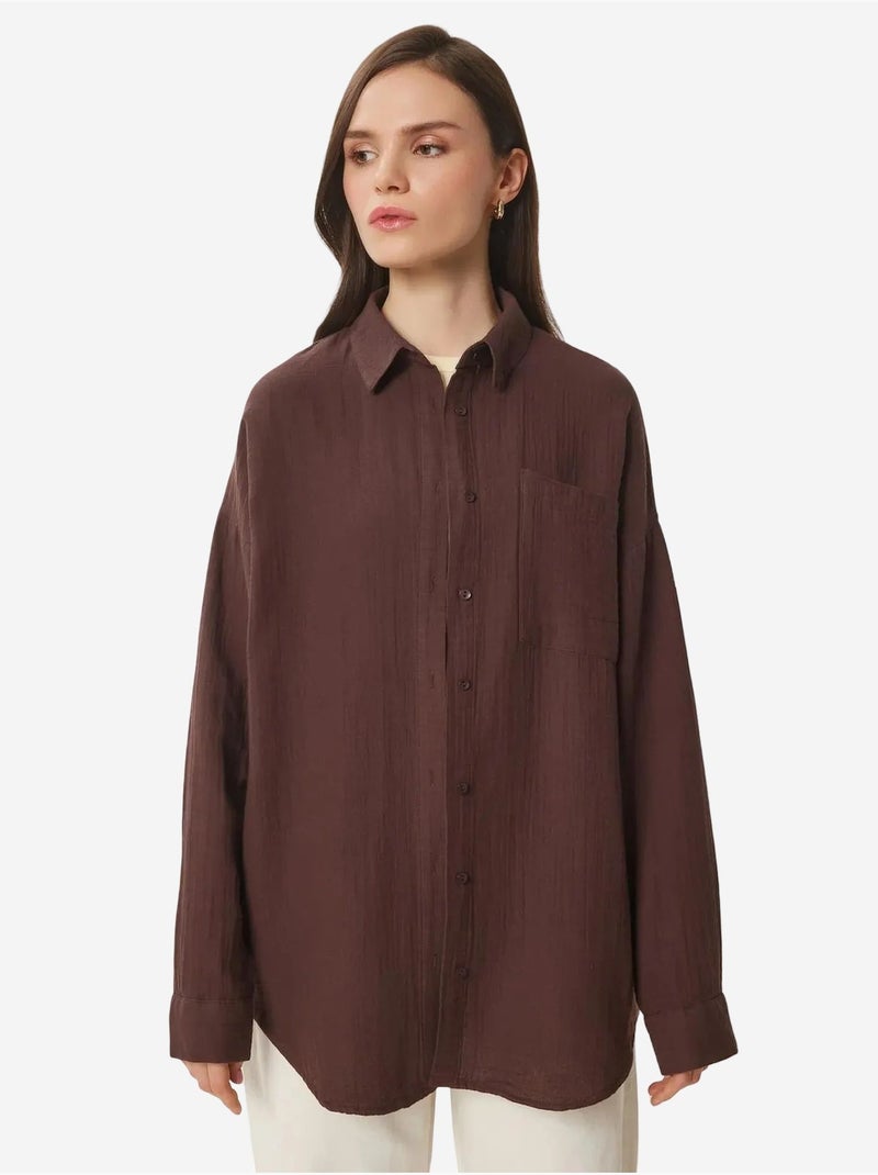 Chemise oversize en coton texturé avec poche istanbul Marron chocolat - Kiabi