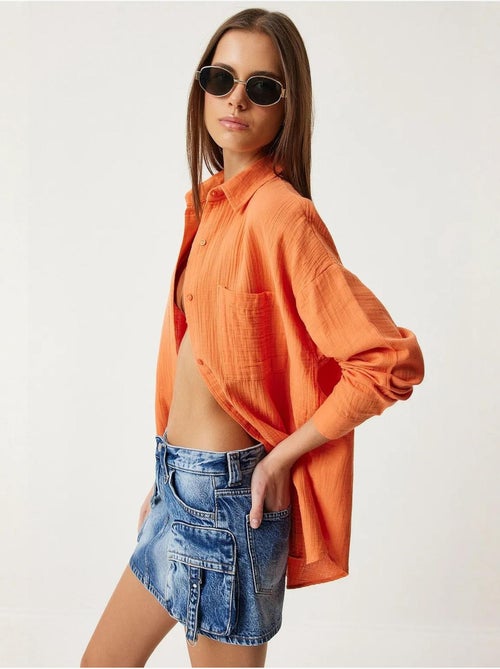 Chemise oversize en coton texturé avec poche istanbul - Kiabi Chemise oversize en coton texturé avec poche istanbul - Kiabi
