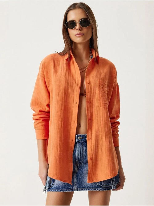 Chemise oversize en coton texturé avec poche istanbul - Kiabi Chemise oversize en coton texturé avec poche istanbul - Kiabi