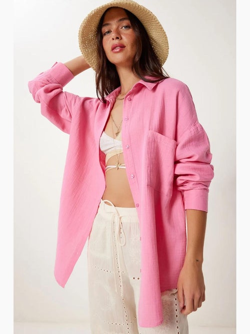 Chemise oversize en coton texturé avec poche istanbul - Kiabi Chemise oversize en coton texturé avec poche istanbul - Kiabi