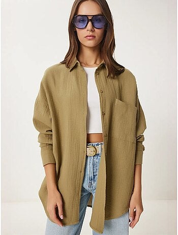 Chemise oversize en coton texturé avec poche istanbul