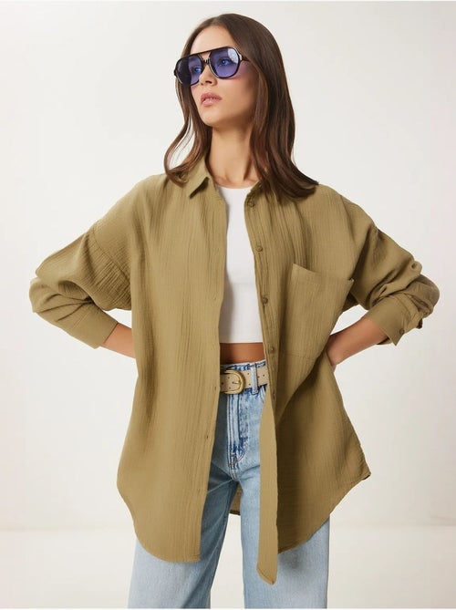 Chemise oversize en coton texturé avec poche istanbul - Kiabi
