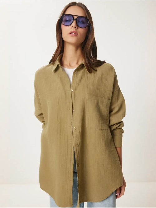 Chemise oversize en coton texturé avec poche istanbul - Kiabi