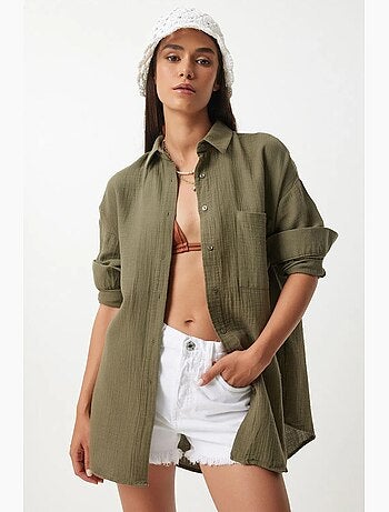 Chemise oversize en coton texturé avec poche istanbul
