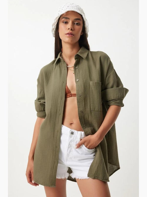 Chemise oversize en coton texturé avec poche istanbul - Kiabi