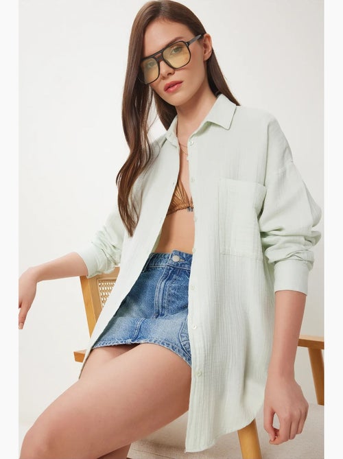Chemise oversize en coton texturé avec poche istanbul - Kiabi