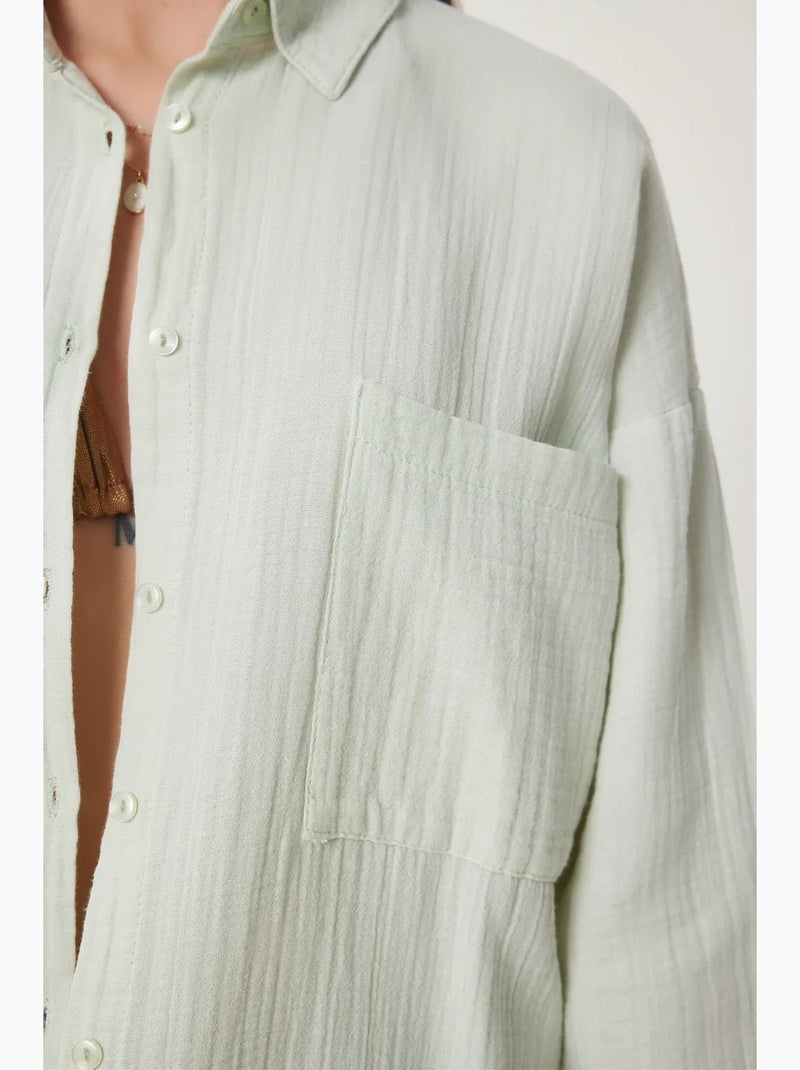 Chemise oversize en coton texturé avec poche istanbul Vert menthe - Kiabi