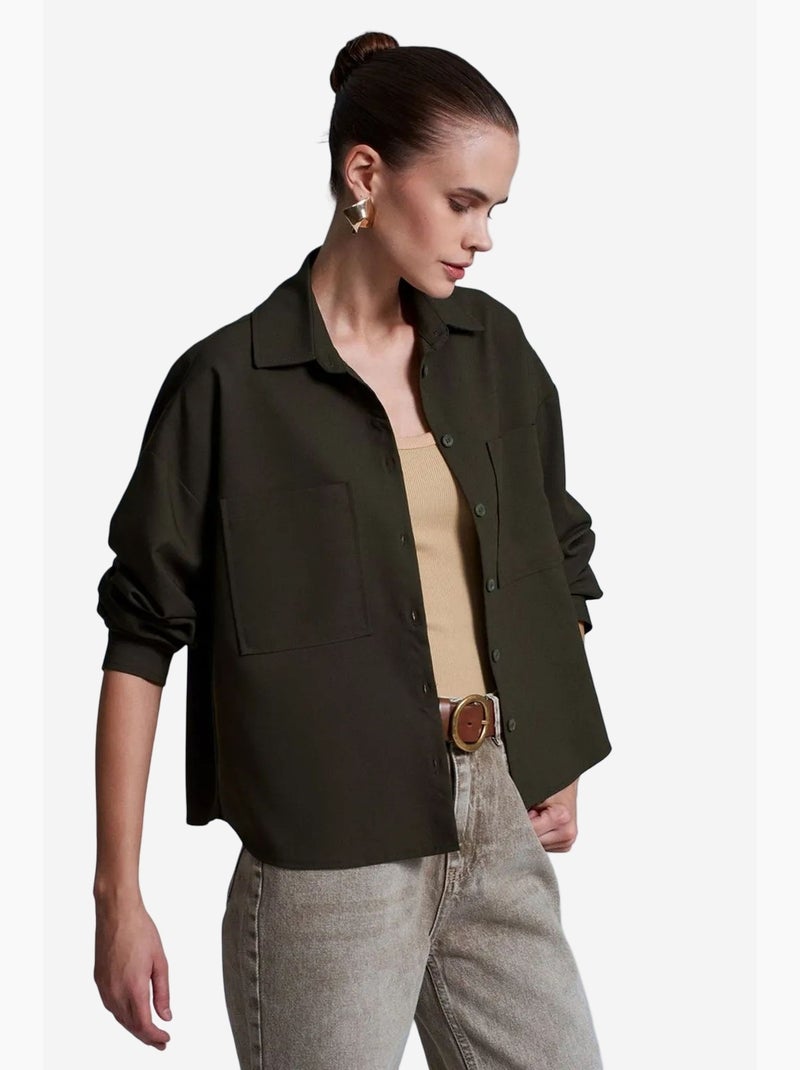 Chemise oversize en crêpe à boutons dilvin Kaki - Kiabi