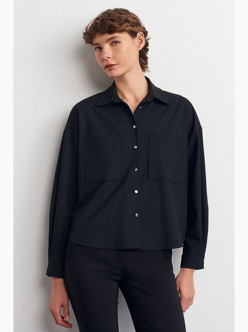 Chemise oversize en crêpe à boutons dilvin Noir - Kiabi
