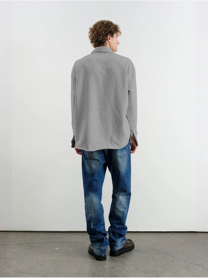Chemise oversize en gabardine texturée avec fermeture boutonnée giesto Gris - Kiabi