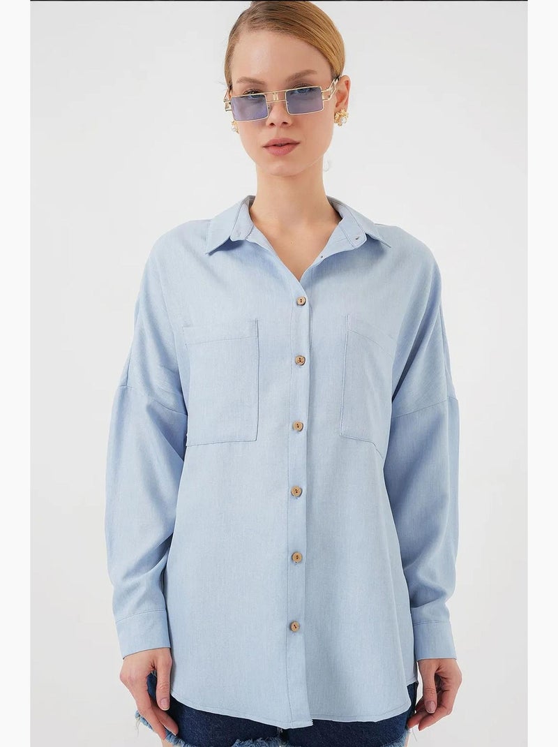 Chemise oversize en lin bdart Bleu clair - Kiabi