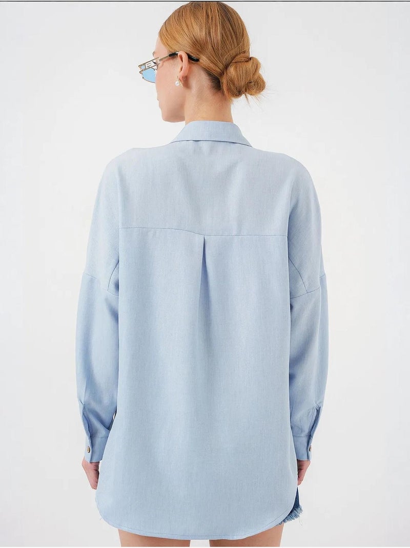 Chemise oversize en lin bdart Bleu clair - Kiabi