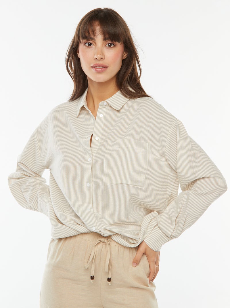 Chemise oversize en lin rayé Beige - Kiabi